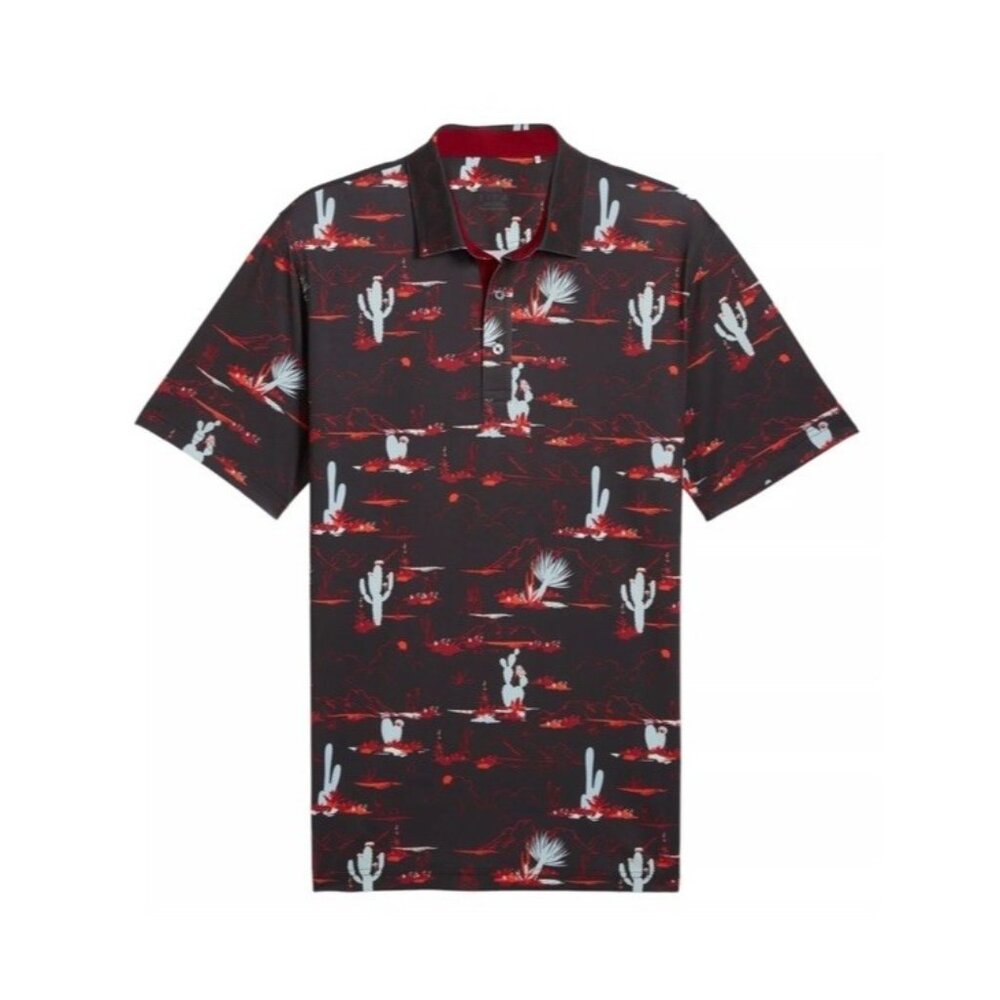 Puma MATTR Bushland Golf Polo Black Intense Red Mountains Desert Cactus Medium - Picture 1 of 5